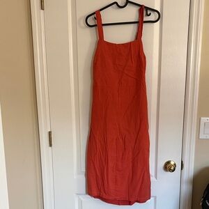 Shinestar Burnt Orange Apron Bohemian Open Back Sleeveless Linen BlendMidi Dress